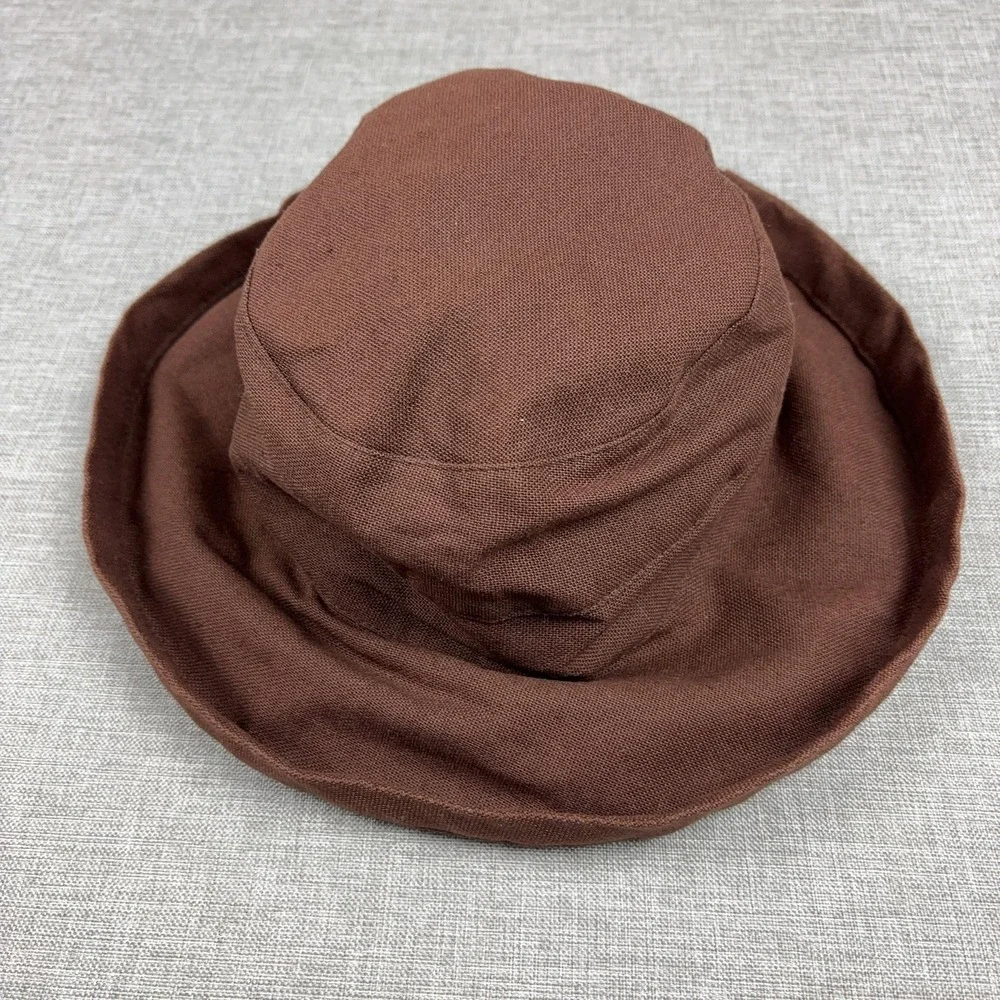 Scala Collezione Hat Bucket Brown Cotton Canvas Sun Adjustable Womens One Size